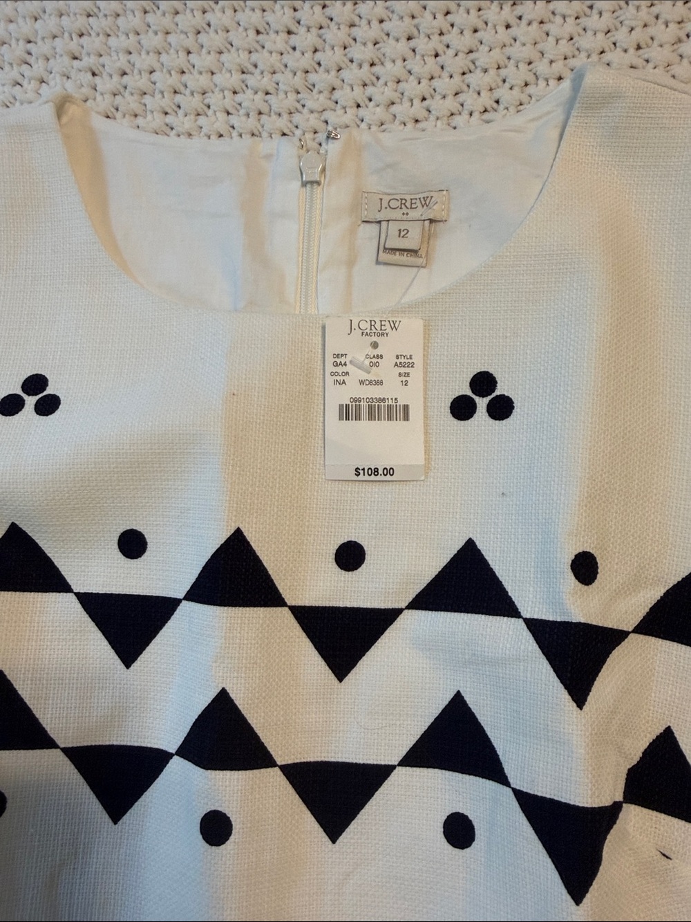J. Crew Cream Dress with Black Geometric Pattern
